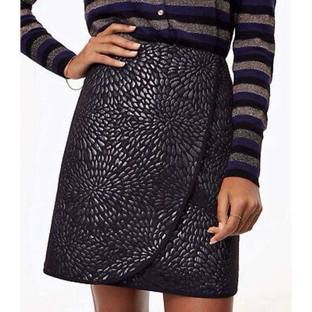 LOFT Ann Taylor Mini Skirt Shimmer Splash Faux Wrap Skirt Size 4P Black